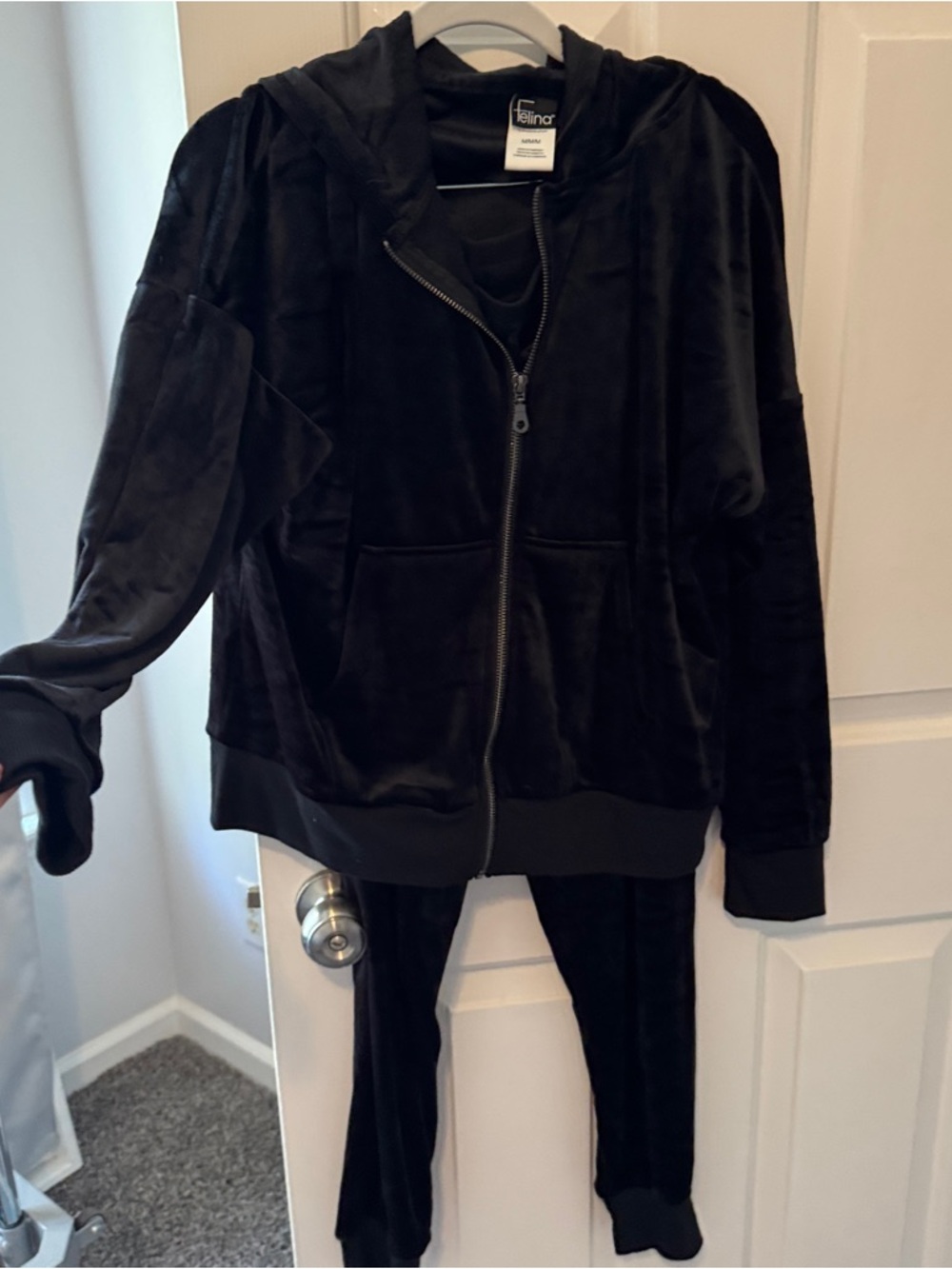 Felina Black Velour Zip Hoodie Jacket